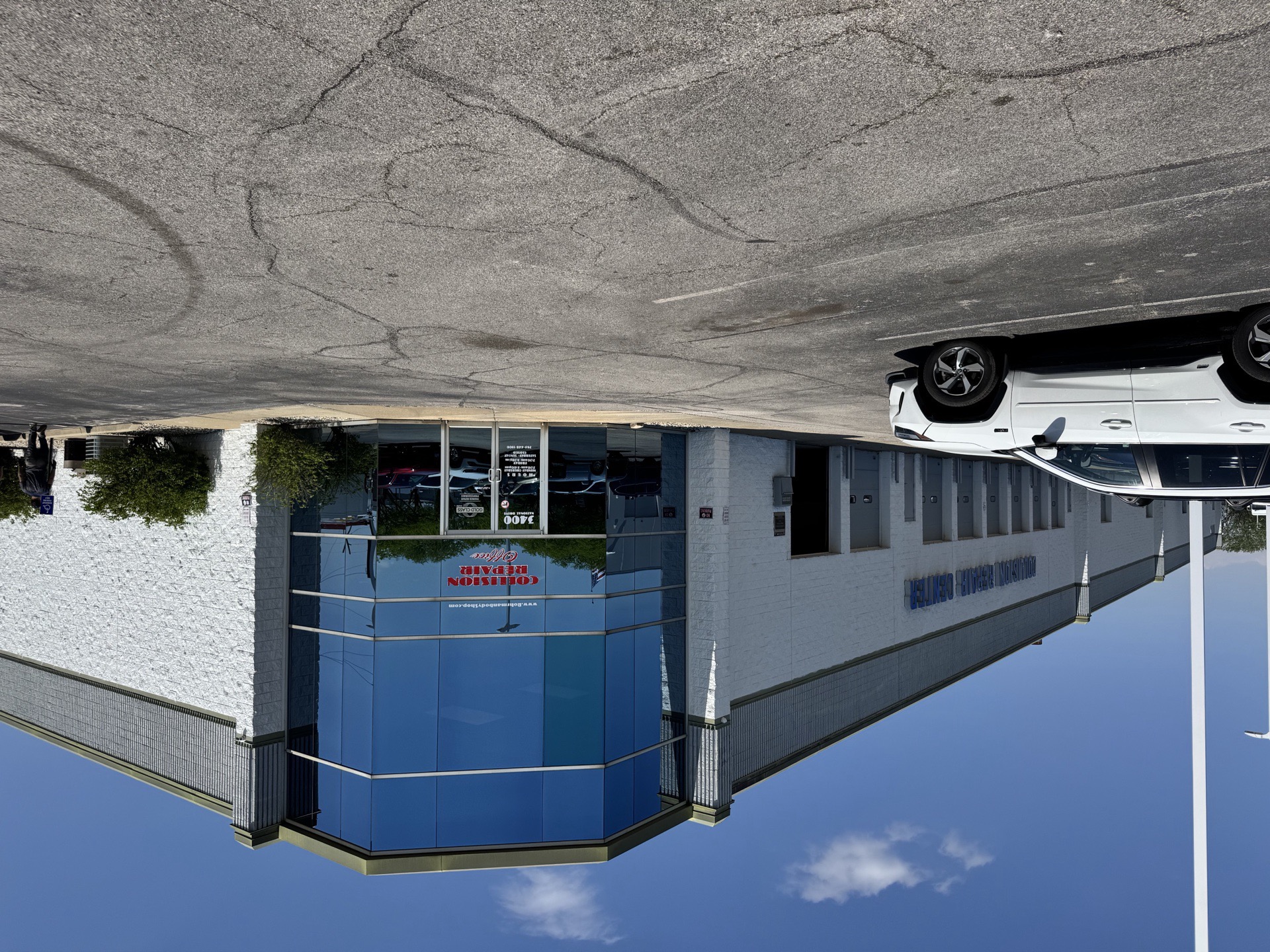 Front exterior of Bob Rohrman Collision Repair Center at 3400 National Drive, Lafayette IN, family-owned since 1969
